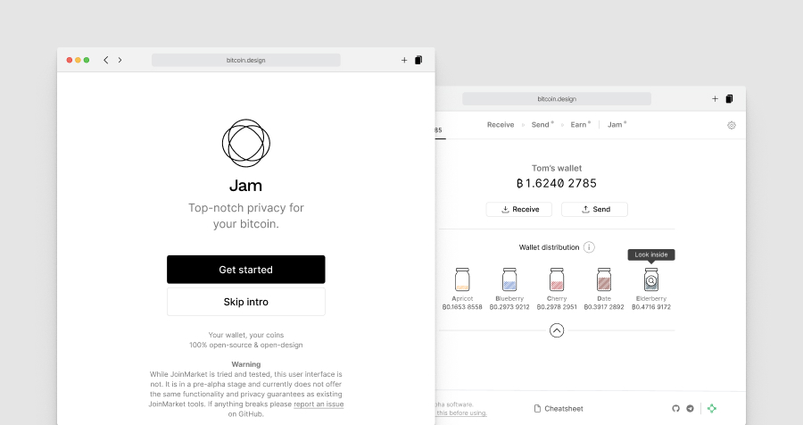 Two screen mock-ups of the Jam web application